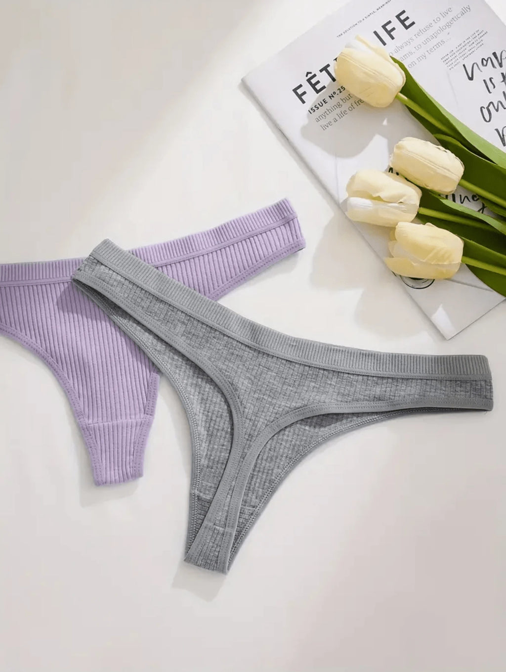 Kit 10 Calcinhas Algodão  Fio Dental Canelado