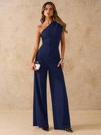 Macacão Elegante Feminino Um Ombro Só Pantalona