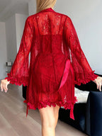 Conjunto Sensual Feminino com Robe e Camisola em Renda Premium