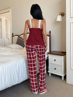 Pijama Feminino de Malha Regata e Calça Xadrez