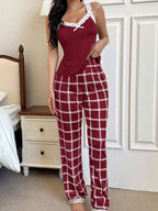 Pijama Feminino de Malha Regata e Calça Xadrez