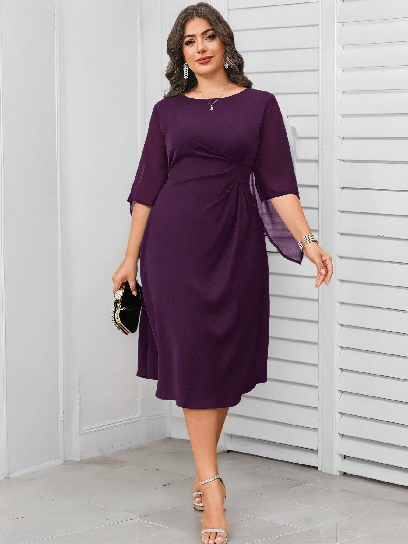 Vestido Midi Plus Size Para Festa Meia Manga