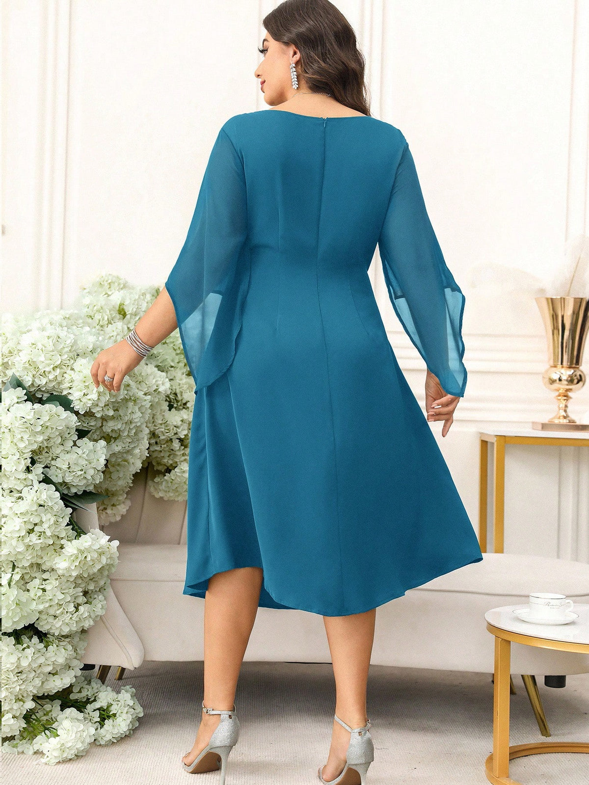 Vestido Midi Plus Size Para Festa Meia Manga