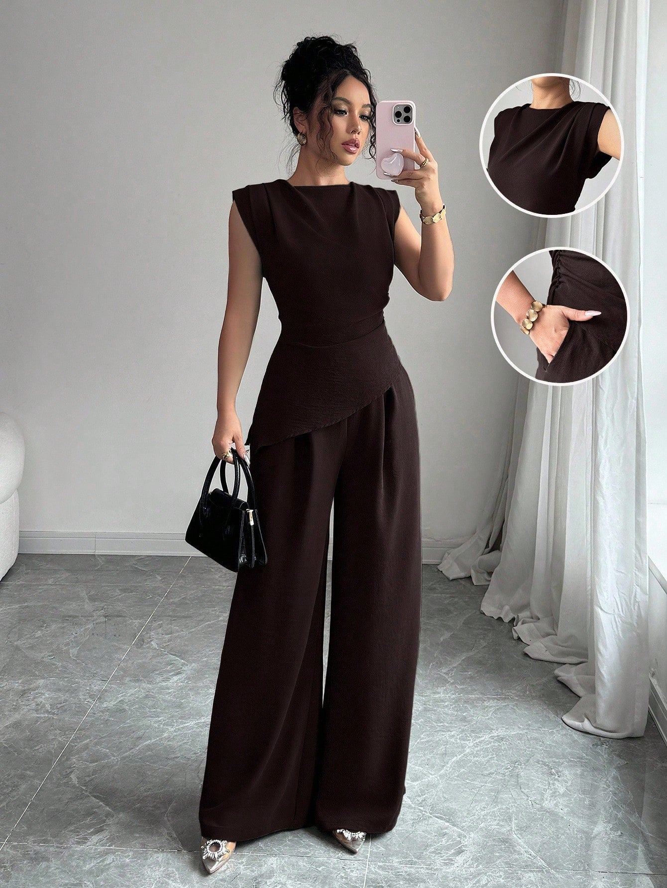 Conjunto Feminino Blusa Sem Decote e Calça Pantalona 