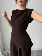 Conjunto Feminino Blusa Sem Decote e Calça Pantalona 
