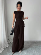 Conjunto Feminino Blusa Sem Decote e Calça Pantalona 