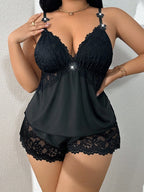 Pijama Plus Size Regata e Short de Renda Sensual