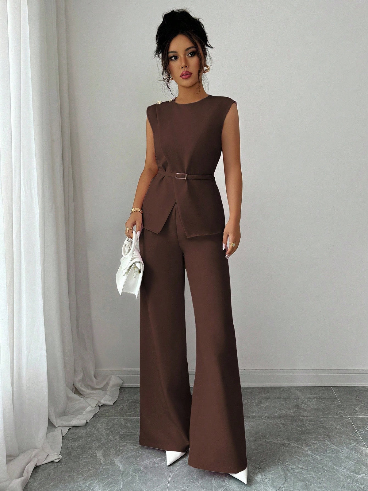 Conjunto de Alfataria Feminino Elegante Blusa e Calça Pantalona Social