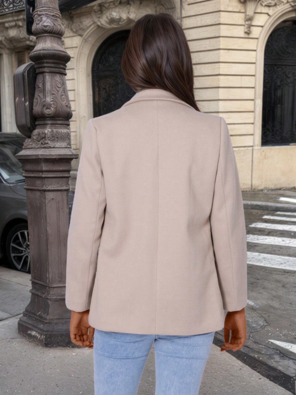 Blazer Feminino Alfaiataria de Lã Forrado com Abotoamento Duplo