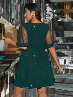 Vestido Plus Size Curto Para Festa Tecido Brilhoso