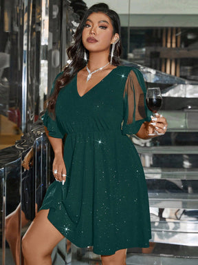 Vestido Plus Size Curto Para Festa Tecido Brilhoso