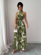 Elenzga Vestido com Estampa Floral Elegante para Ir e Vir do Trabalho e Férias em Ilha