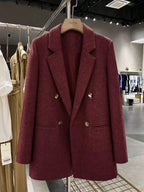 Blazer Feminino Alfaiataria de Lã Forrado com Abotoamento Duplo