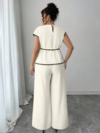 Conjunto Plus Size Alfataria Blusa Assimétrica e Calça Pantalona Acinturado