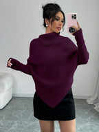 Poncho Feminino Assimétrico de Tricô