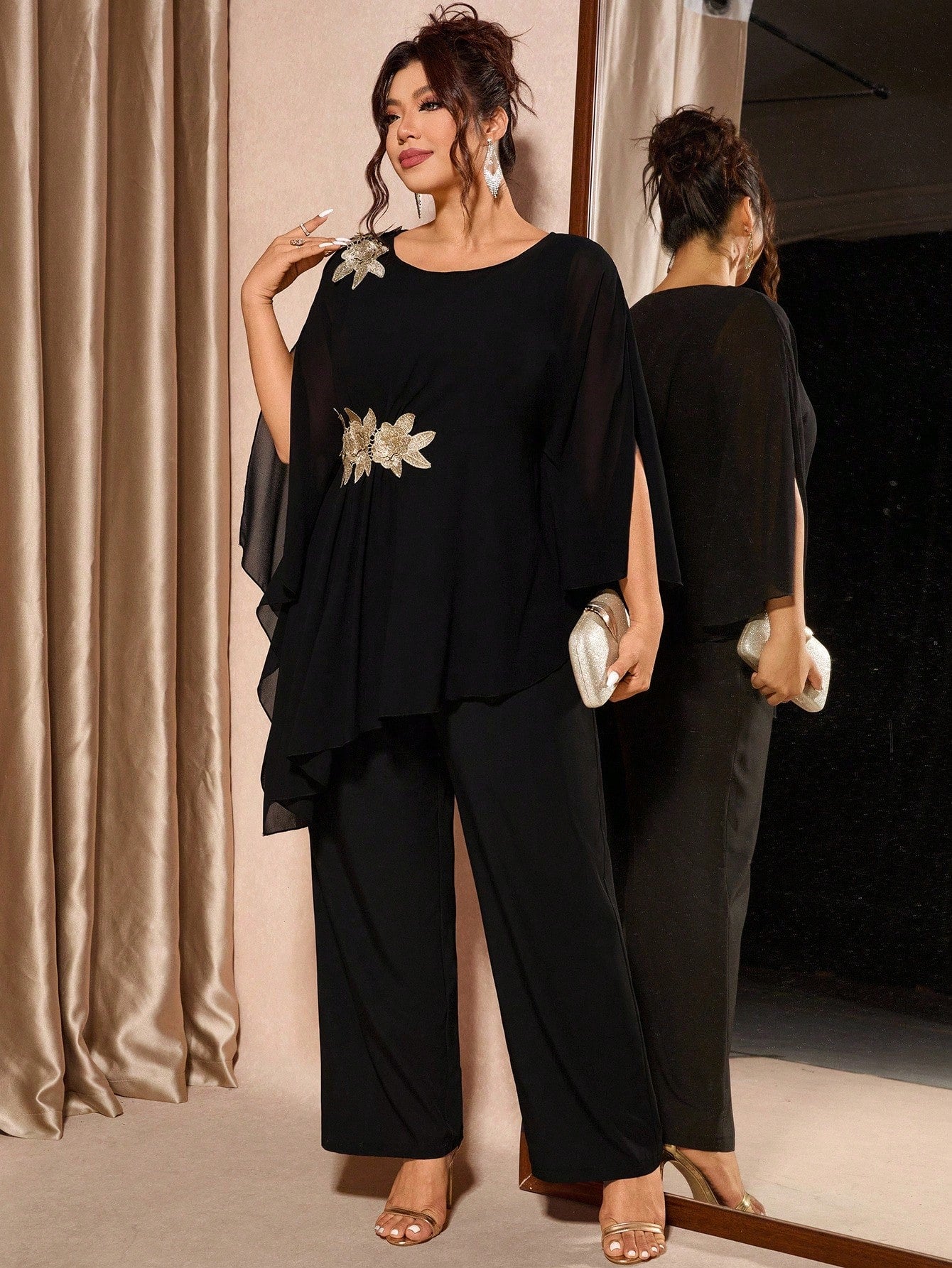 Conjunto Plus Size Festa Blusa e Calça Assimétrica