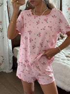Pijama Feminino Malha Canelada Floral Blusa e Short
