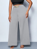 Calça Wide Leg Feminina Plus Size Social com Cinto 
