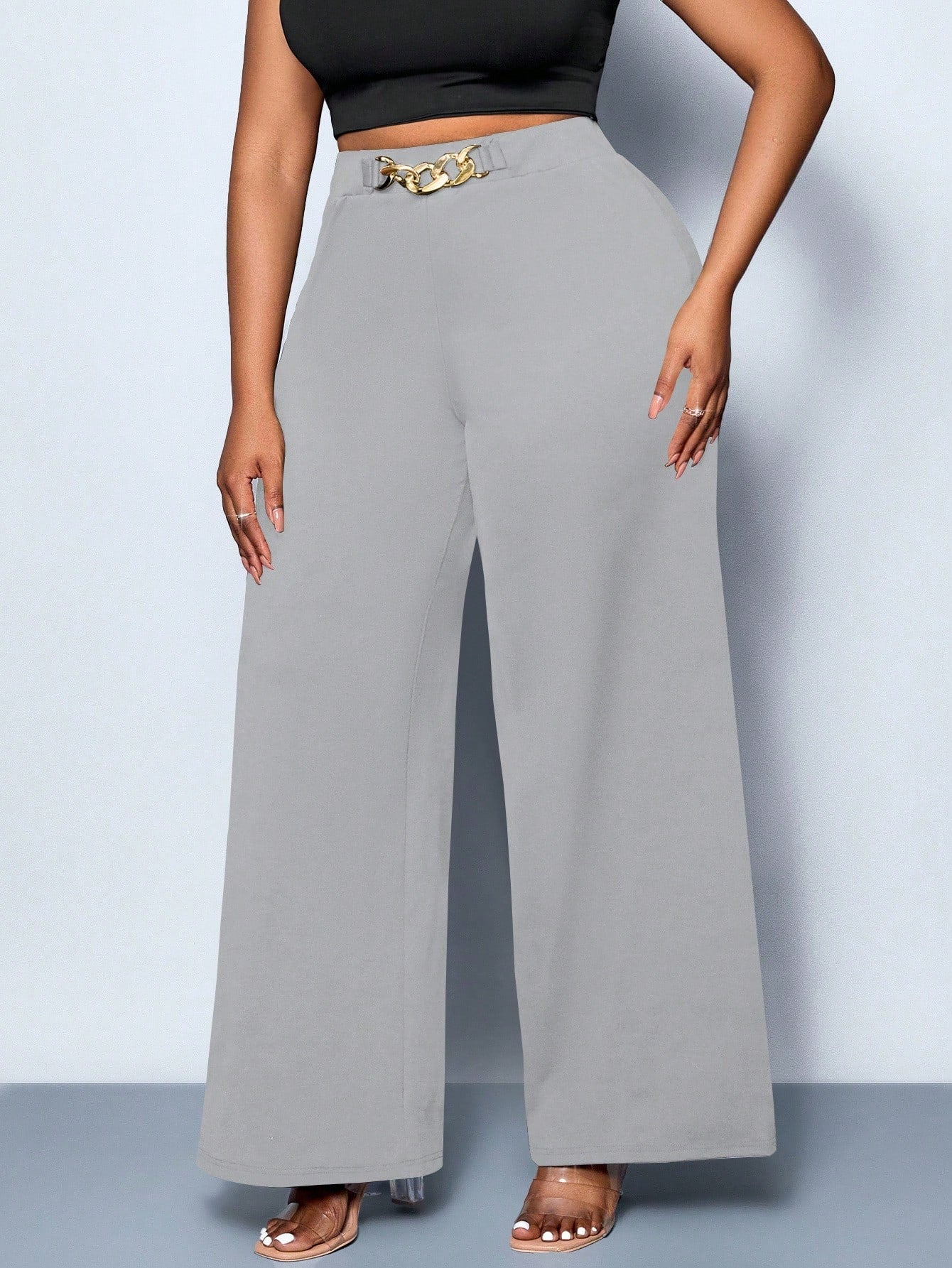 Calça Wide Leg Feminina Plus Size Social com Cinto 