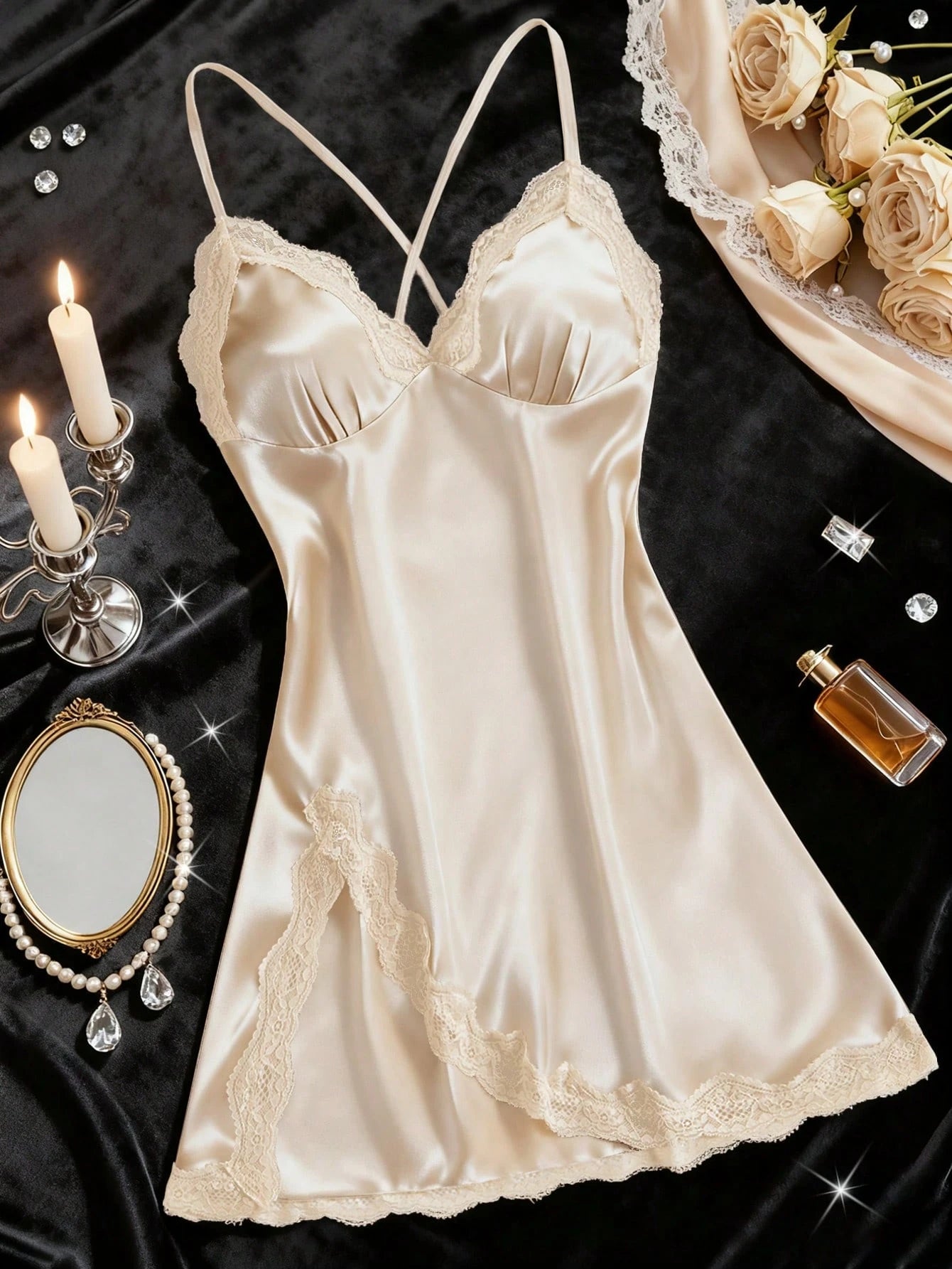 Camisola Feminina Acetinada com Renda Sensual