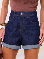 Vendedor IndicadoShorts Jeans Sarja Mom Feminino Cintura Alta Azul Preto Lavagem Escura Areia Bege Verão Casual Barra Dobrada Férias Feriado Básico Clean Girl