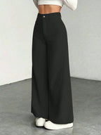 Calça de Veludo Wide Leg Feminina com Botão