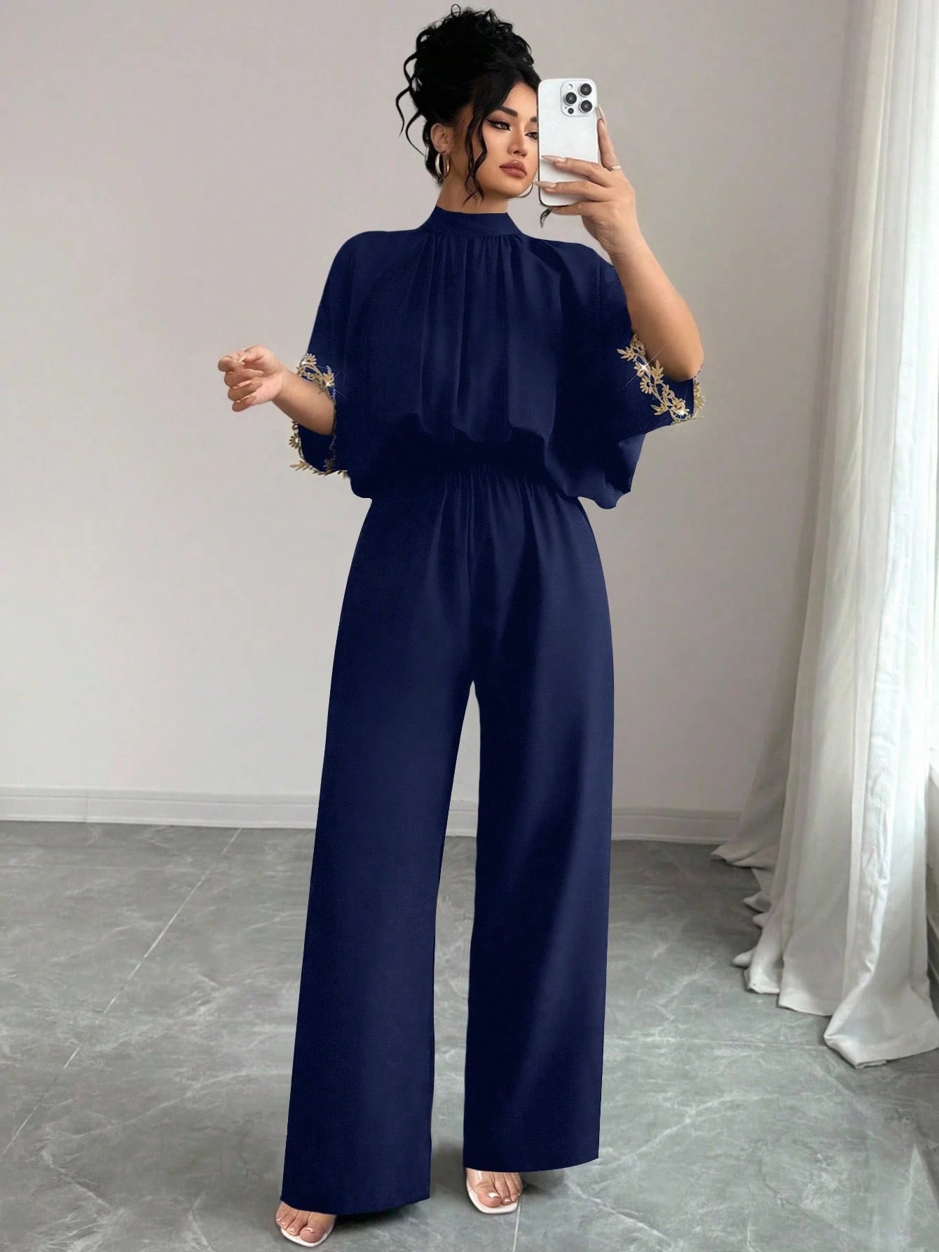 Macacão Elegante Para Festa Plus Size Meia Manga Plissado 