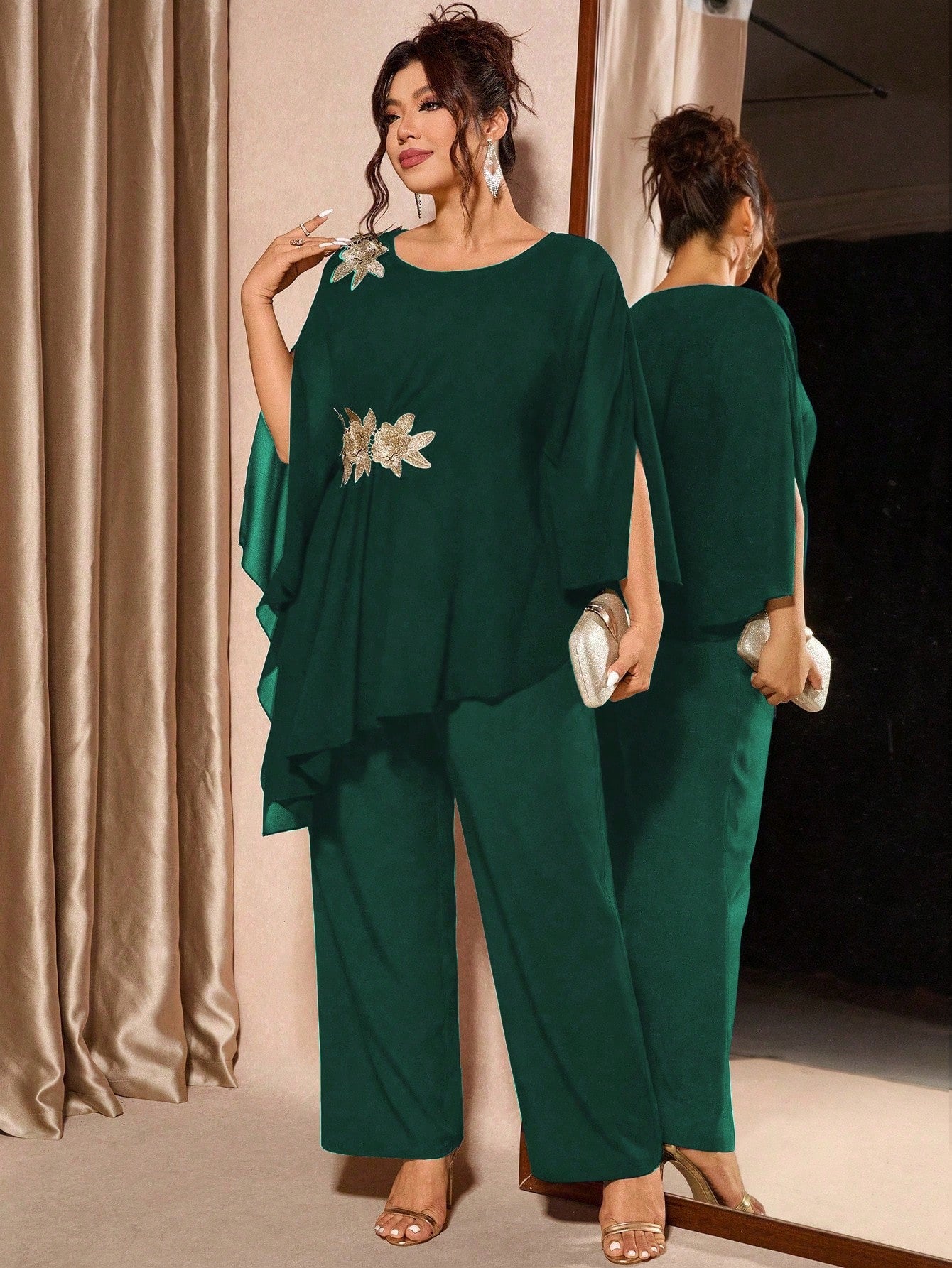 Conjunto Plus Size Festa Blusa e Calça Assimétrica