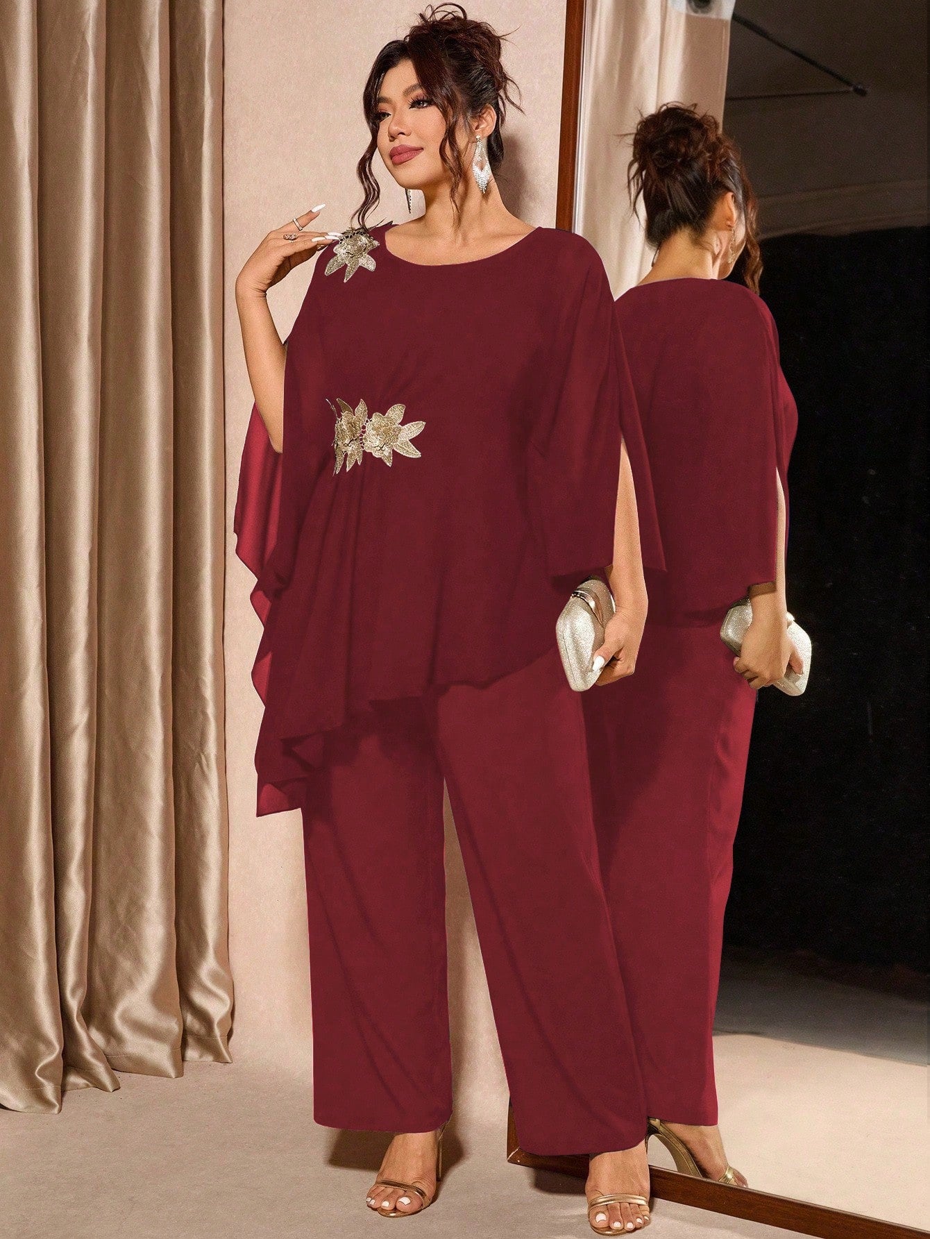 Conjunto Plus Size Festa Blusa e Calça Assimétrica