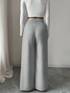 Calça Feminina Elegante Alfaiataria Wide Leg com Botão Lateral