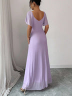 Vestido Longo Para Festa Feminino com Mangas e Fenda Lateral