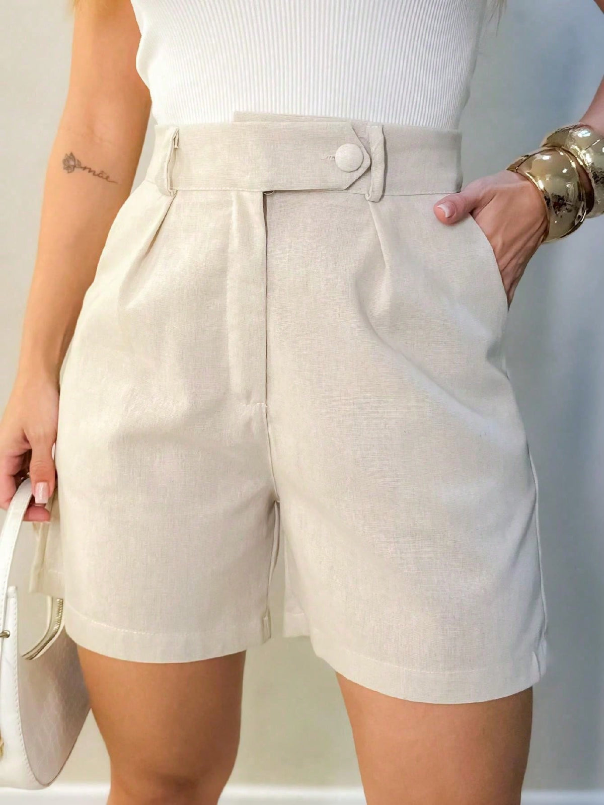 Short De Linho /Com Bolsos Frontais / Botão Lateral /Cod 188