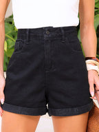 Vendedor IndicadoShorts Jeans Sarja Mom Feminino Cintura Alta Azul Preto Lavagem Escura Areia Bege Verão Casual Barra Dobrada Férias Feriado Básico Clean Girl