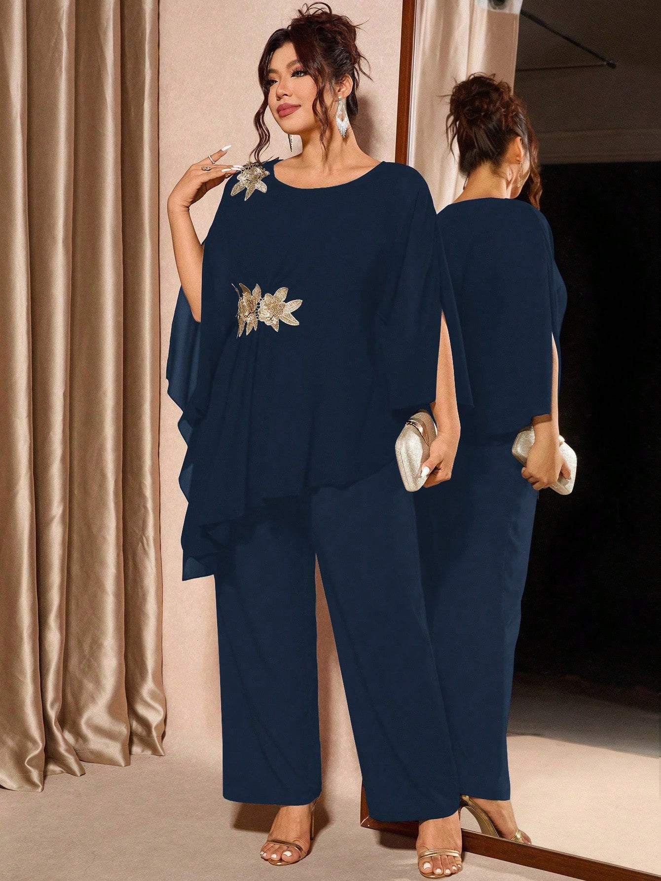 Conjunto Plus Size Festa Blusa e Calça Assimétrica