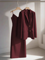 Franclia Conjunto de 2 Peças Rosa Antigo para Mulheres,Blazer Elegante & Vestido Reto com Alças Finas e Cintura Marcada,Outono Escritório & Lazer,Cáqui Casual
