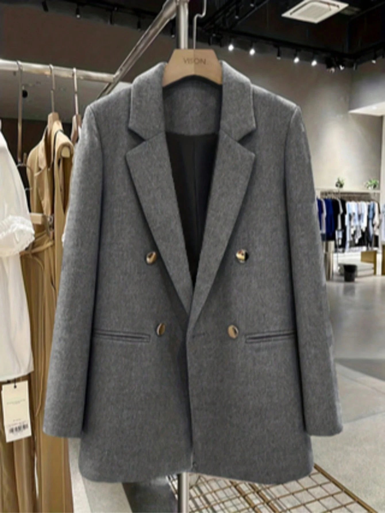 Blazer Feminino Alfaiataria de Lã Forrado com Abotoamento Duplo