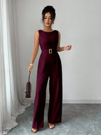 Macacão Feminino com Cinto Elegante Sem Mangas