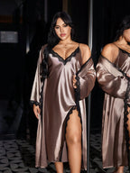 Conjunto Camisola Longa e Robe Plus Size Elegante de Cetim