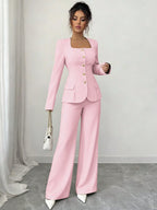 Conjunto Feminino Alfaiataria com Blazer Acinturado e Calça Pantalona
