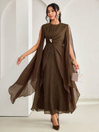 Vestido Midi Festa com Babado Fluido
