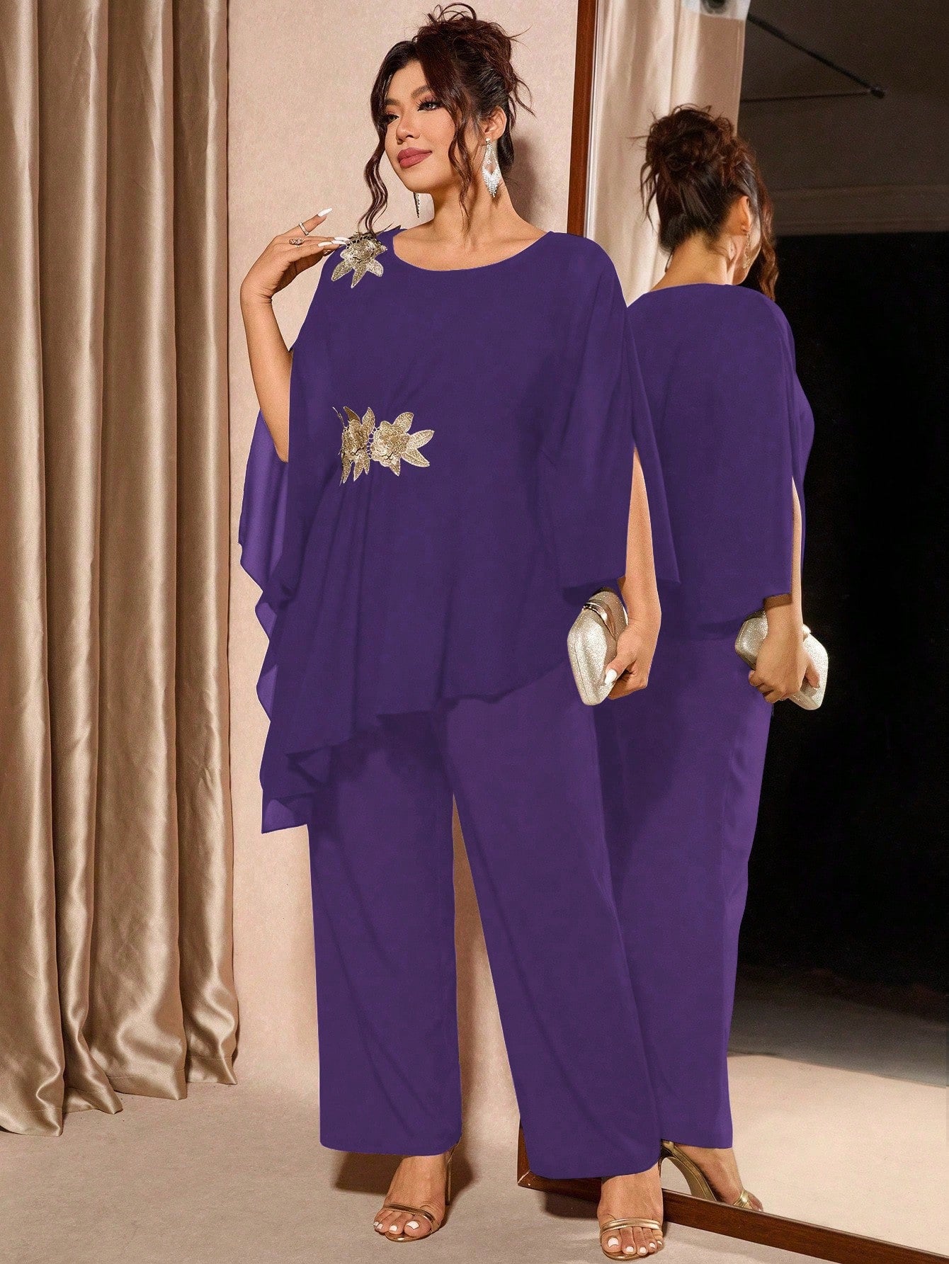 Conjunto Plus Size Festa Blusa e Calça Assimétrica