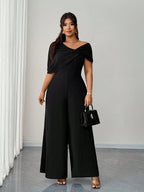 Macacão Social Plus Size Assimétrico Pantalona Manga Curta