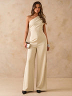 Macacão Elegante Feminino Um Ombro Só Pantalona