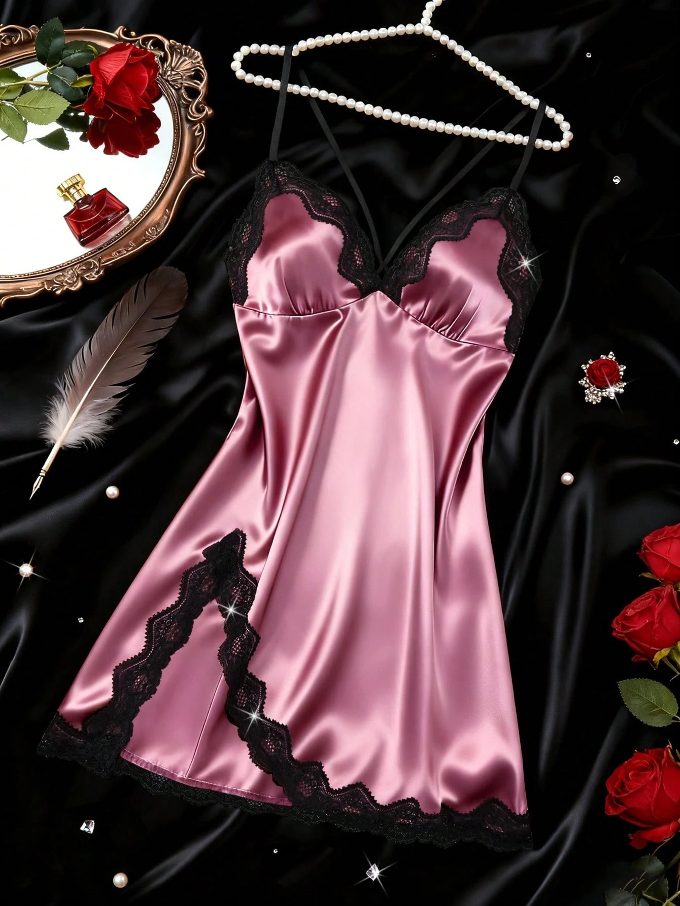 Camisola de Cetim com Renda Sensual