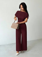 Conjunto de Alfaiataria Feminino Calça Pantalona e Manga Curta 