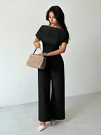 Conjunto de Alfaiataria Feminino Calça Pantalona e Manga Curta