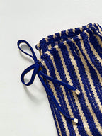 Biquíni de Crochê Listrado com Calça Saída de Praia