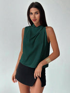 Firerie Blusa Assimétrica Plissada Cor de Damasco Elegante e da Moda Feminina, para Escritório, Uso Diário, Férias e Festivais de Música, Primavera/Verão