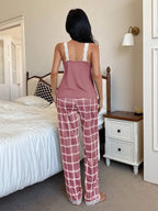  Pijama Feminino de Malha Regata e Calça Xadrez