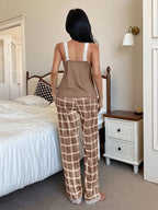  Pijama Feminino de Malha Regata e Calça Xadrez